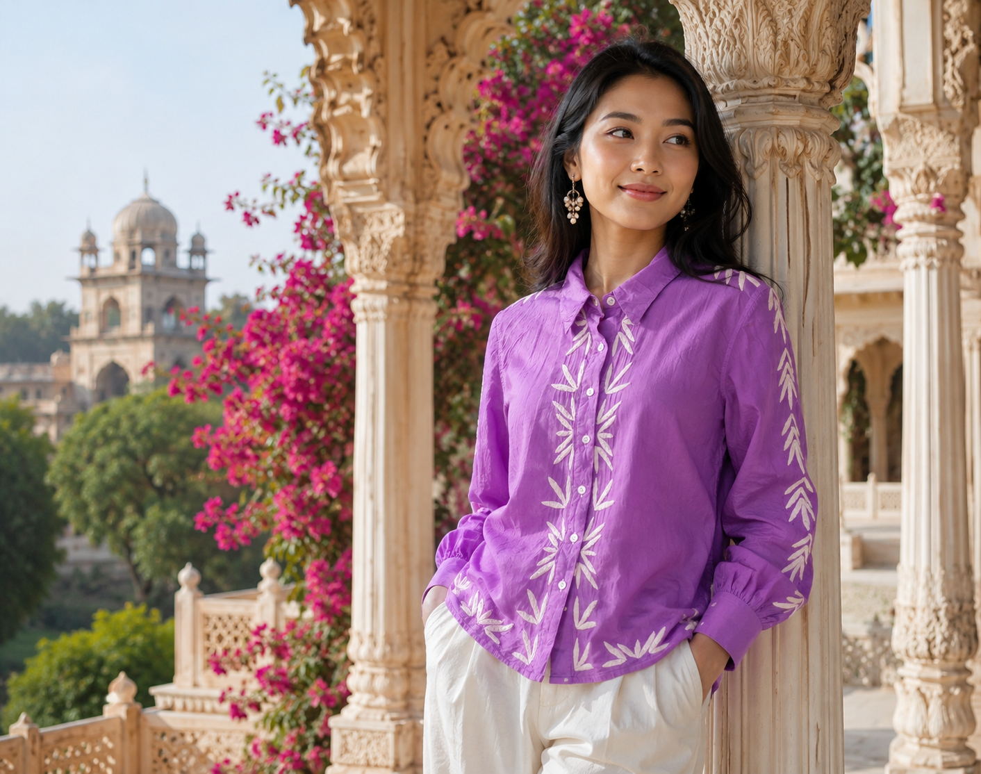 Pure Cotton Leaf Motif Chikankari Shirt