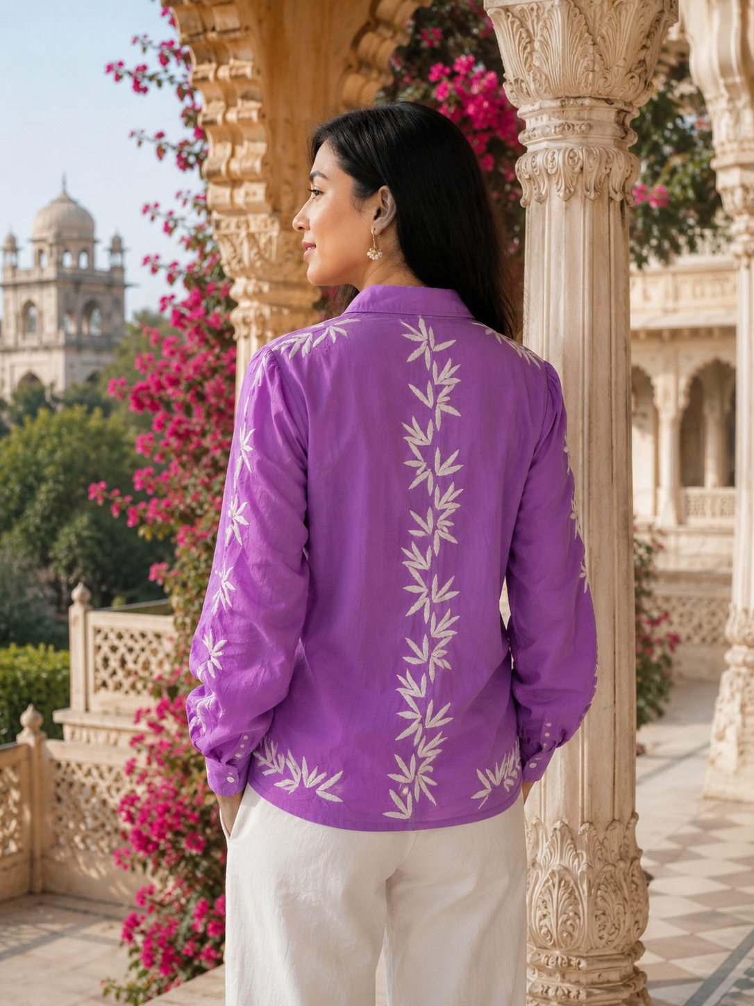 Pure Cotton Leaf Motif Chikankari Shirt