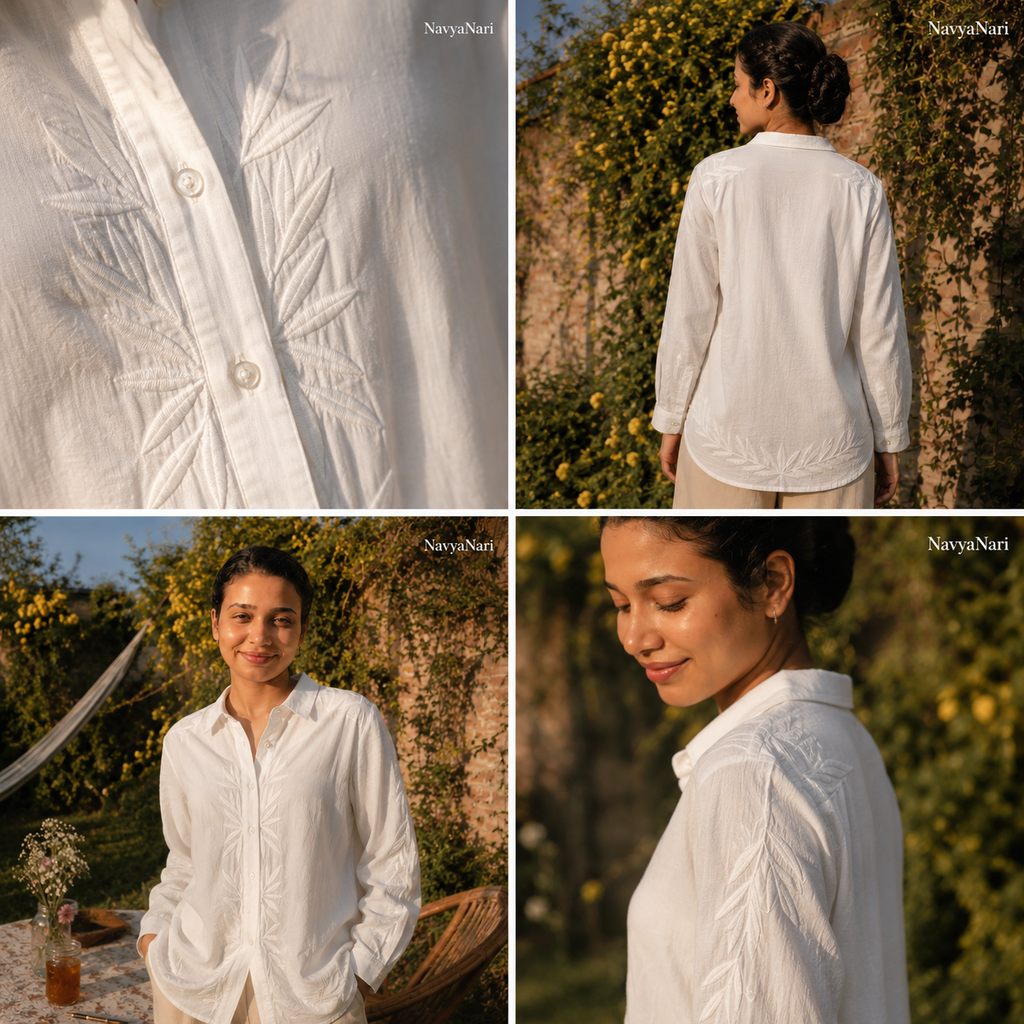 Pure Cotton Leaf Motif Chikankari Shirt