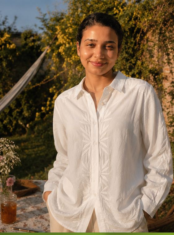 Pure Cotton Leaf Motif Chikankari Shirt